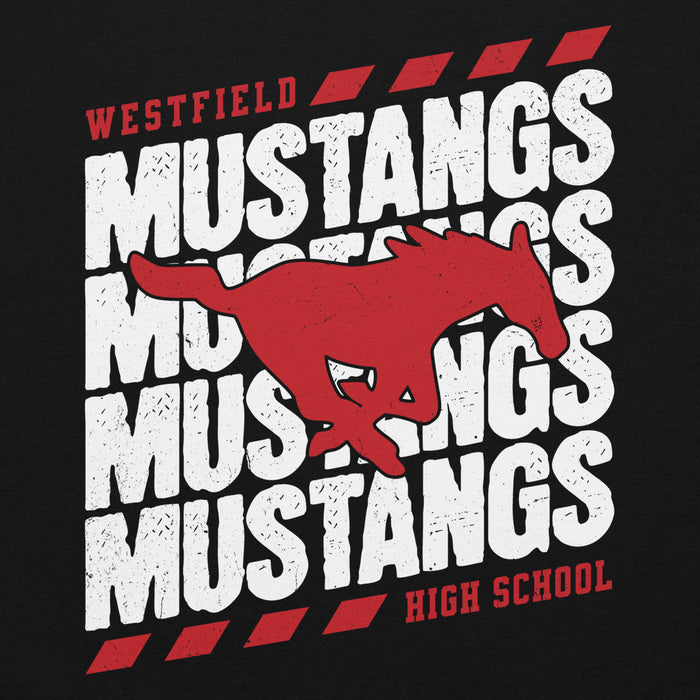 Close-up view of Westfield High School Mustangs Black Classic Unisex Hoodie 223