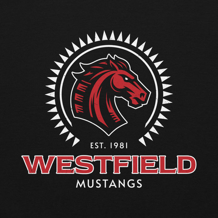 Close-up view of Westfield High School Mustangs Black Classic Unisex Hoodie 226