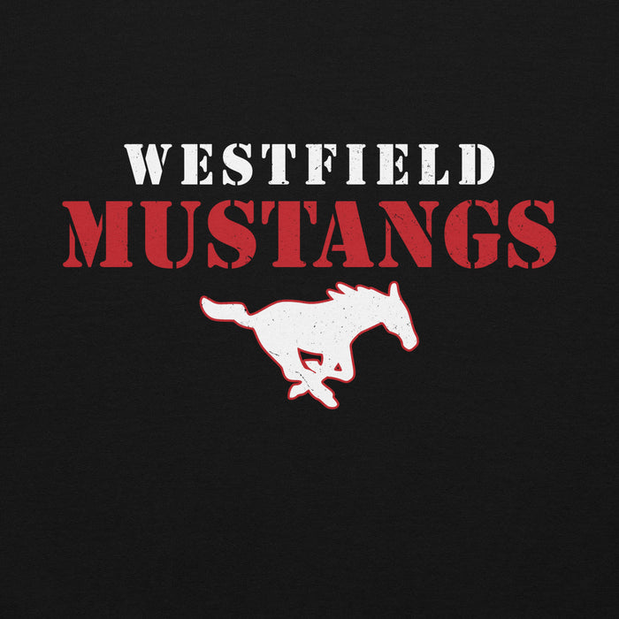 Close-up view of Westfield High School Mustangs Black Classic Unisex Hoodie 222