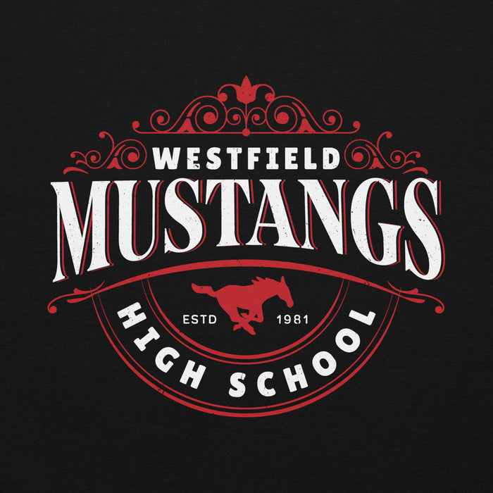 Close-up view of Westfield High School Mustangs Black Classic Unisex Hoodie 211