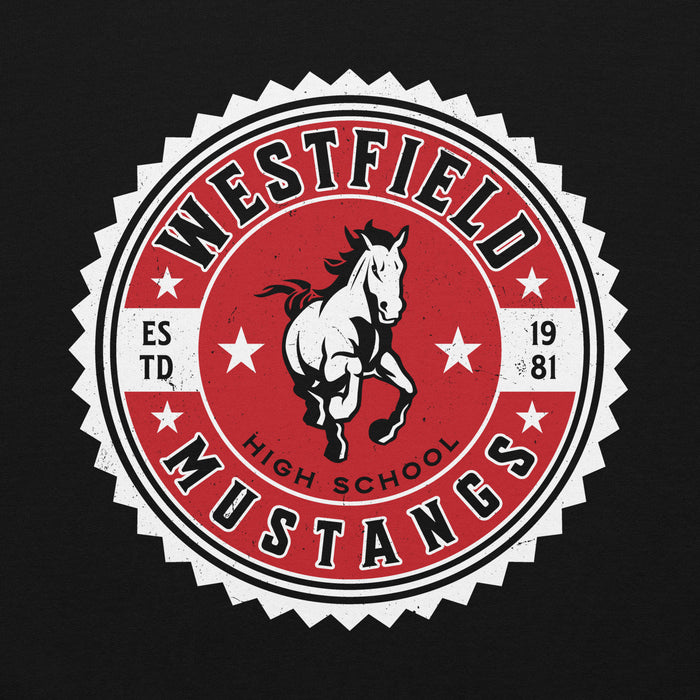 Close-up view of Westfield High School Mustangs Black Classic Unisex Hoodie 203