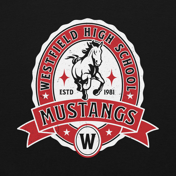 Close-up view of Westfield High School Mustangs Black Classic Unisex Hoodie 212