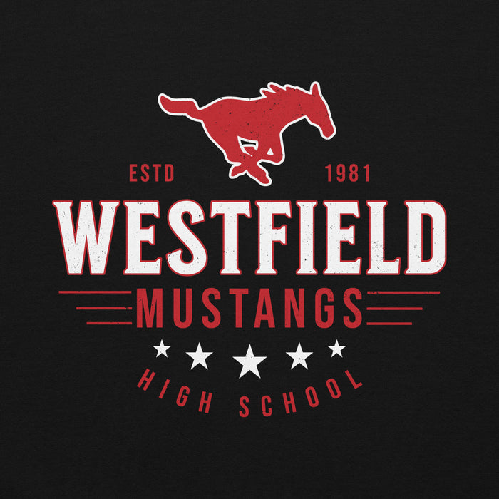 Close-up view of Westfield High School Mustangs Black Classic Unisex Hoodie 217