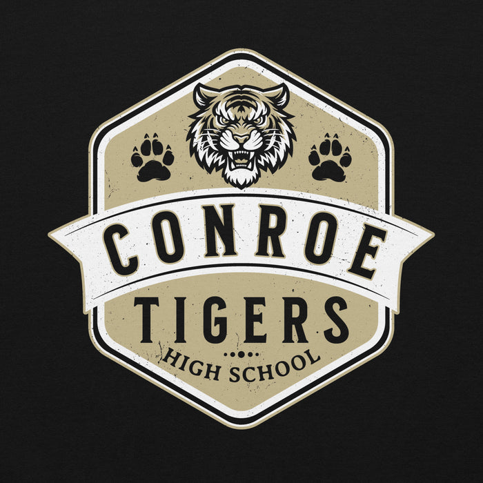 Close-up view of Conroe High School Tigers Black Classic Unisex Hoodie 209