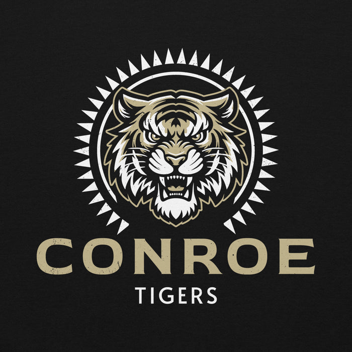 Close-up view of Conroe High School Tigers Black Classic Unisex Hoodie 226