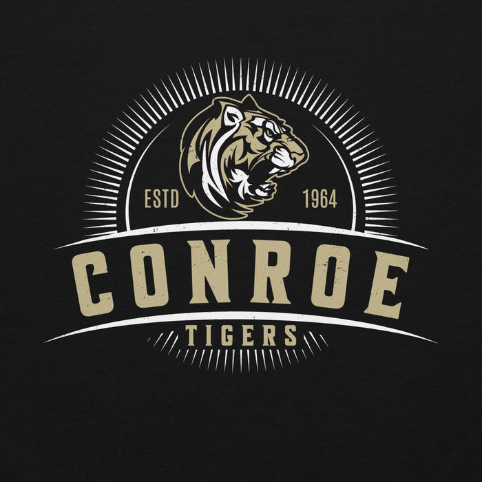Close-up view of Conroe High School Tigers Black Classic Unisex Hoodie 221