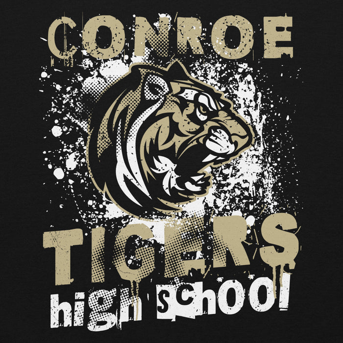 Close-up view of Conroe High School Tigers Black Classic Unisex Hoodie 205