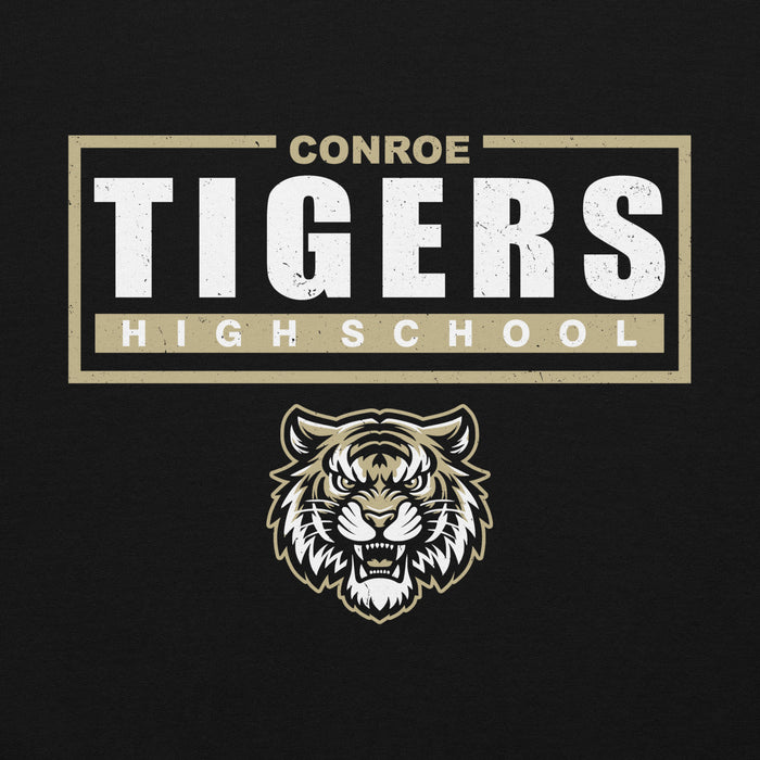 Close-up view of Conroe High School Tigers Black Classic Unisex Hoodie 049