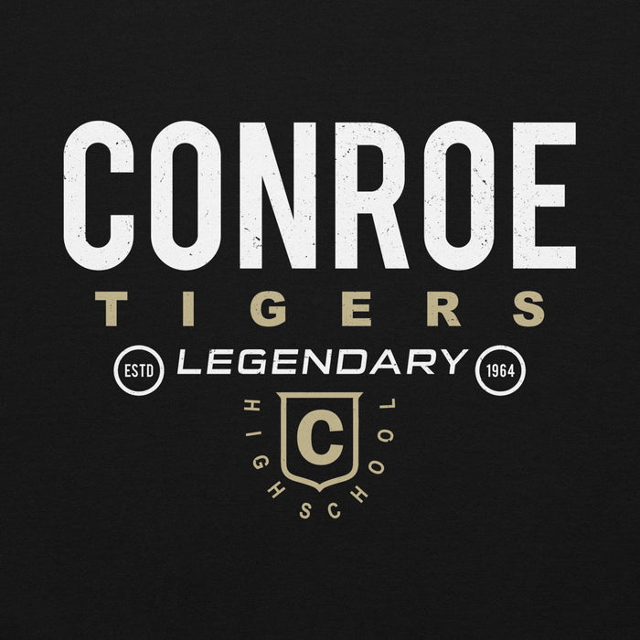 Close-up view of Conroe High School Tigers Black Classic Unisex Hoodie 003