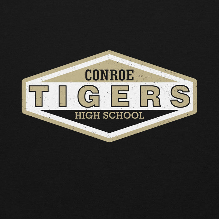 Close-up view of Conroe High School Tigers Black Classic Unisex Hoodie 009
