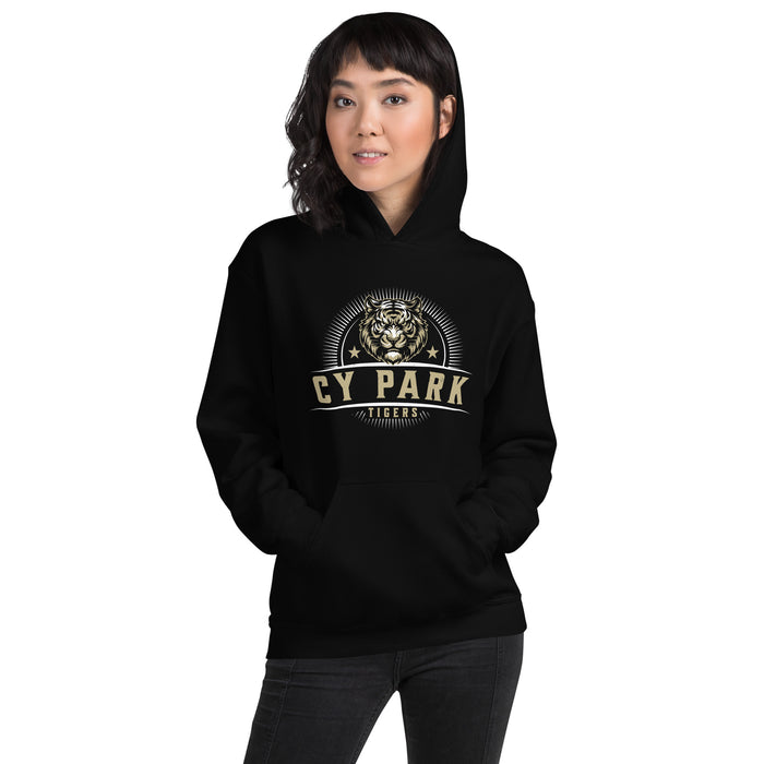 Woman wearing Cypress Park High School Tigers Black Classic Unisex Hoodie 221
