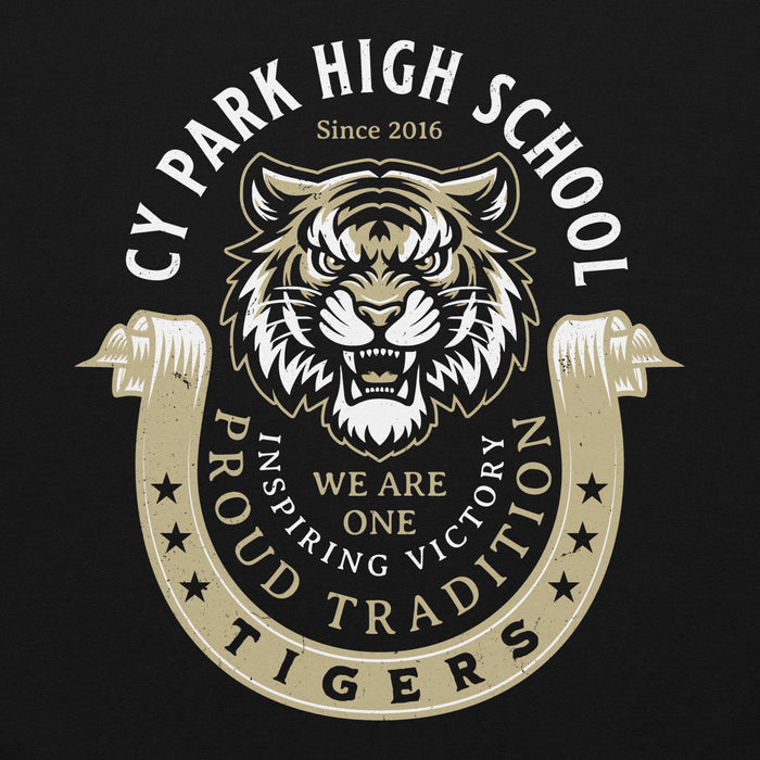 Close-up view of Cypress Park High School Tigers Black Classic Unisex Hoodie 229