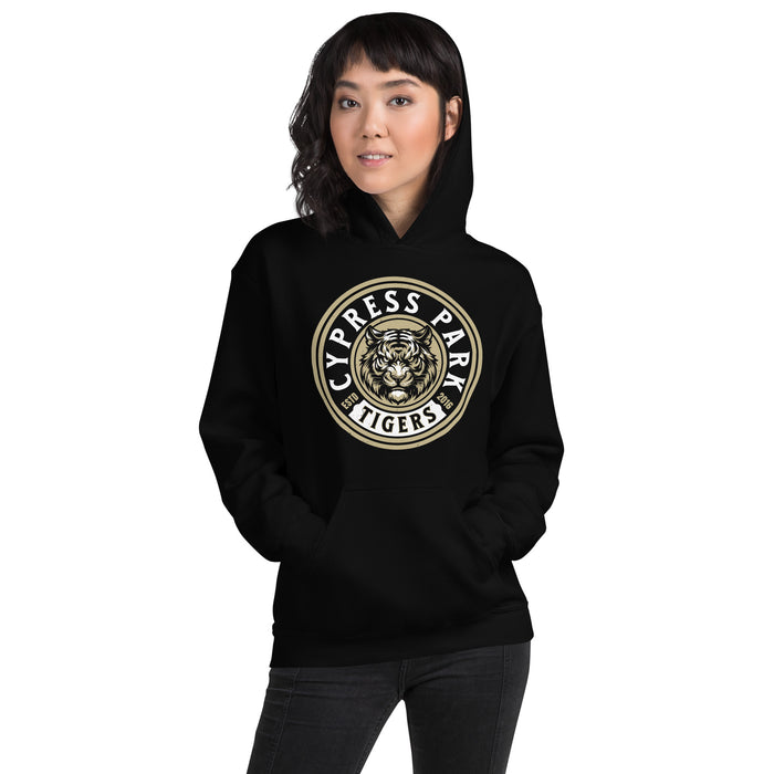 Woman wearing Cypress Park High School Tigers Black Classic Unisex Hoodie 220