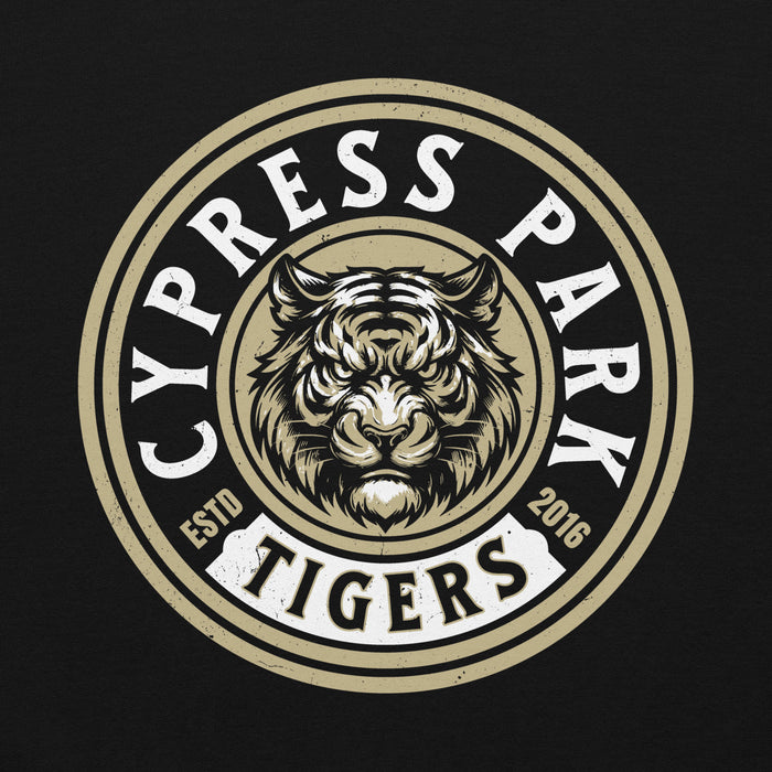 Close-up view of Cypress Park High School Tigers Black Classic Unisex Hoodie 220