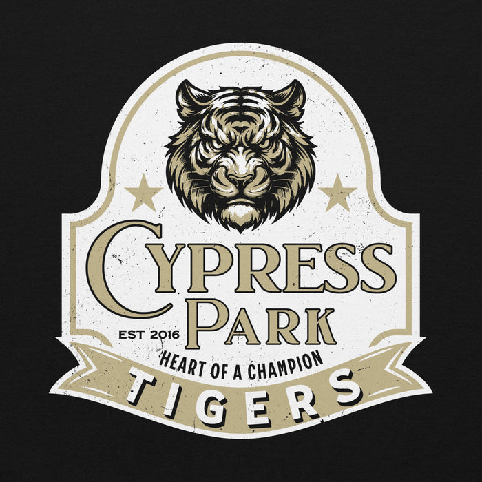Close-up view of Cypress Park High School Tigers Black Classic Unisex Hoodie 219