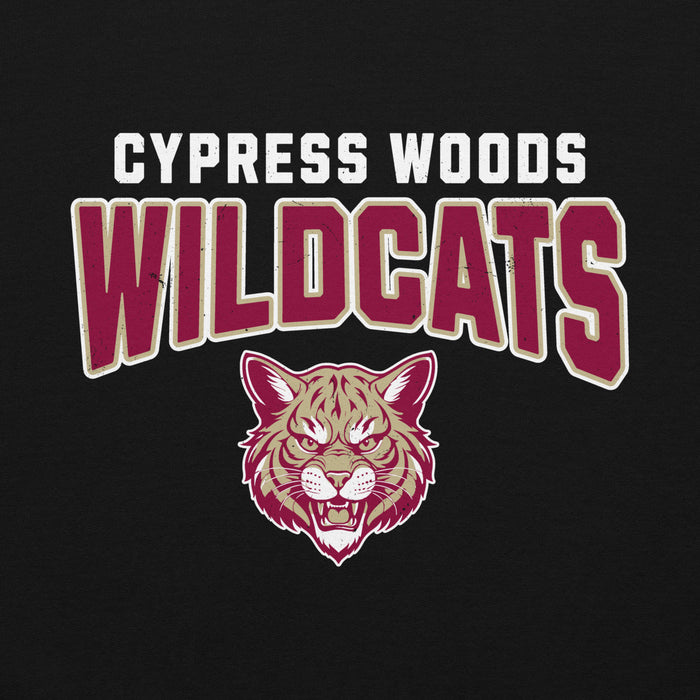 Close-up view of Cypress Woods High School Wildcats Black Classic Unisex Hoodie 234