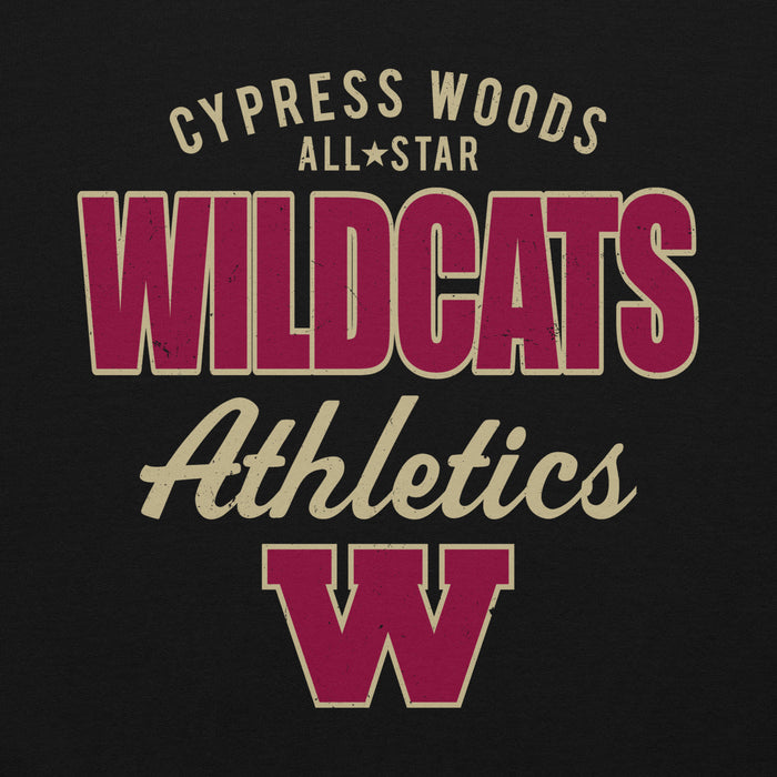 Close-up view of Cypress Woods High School Wildcats Black Classic Unisex Hoodie 034