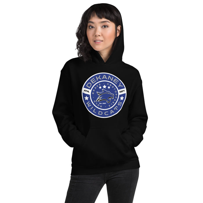 Woman wearing Dekaney High School Wildcats Black Classic Unisex Hoodie 239