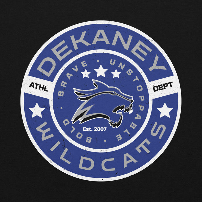 Close-up view of Dekaney High School Wildcats Black Classic Unisex Hoodie 239