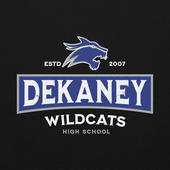Close-up view of Dekaney High School Wildcats Black Classic Unisex Hoodie 202