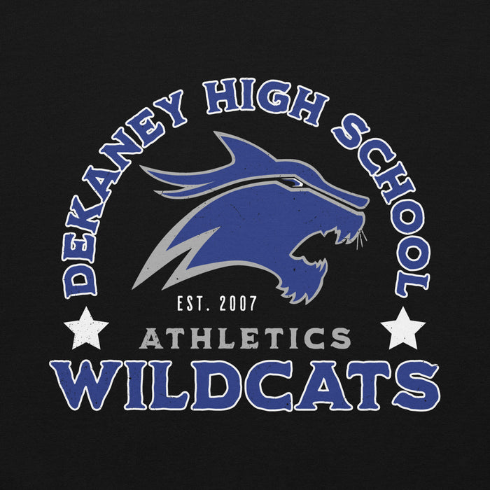 Close-up view of Dekaney High School Wildcats Black Classic Unisex Hoodie 208