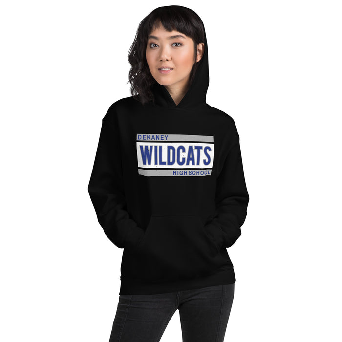 Woman wearing Dekaney High School Wildcats Black Classic Unisex Hoodie 098