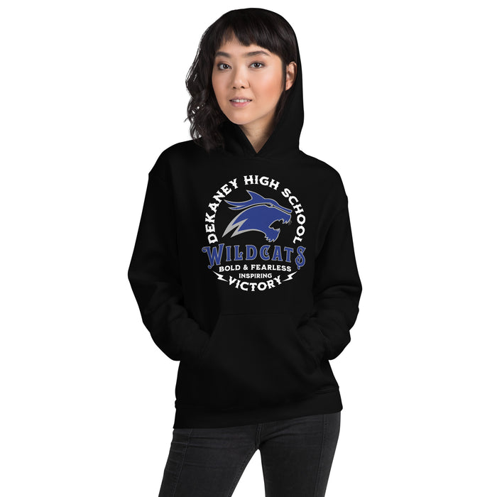Woman wearing Dekaney High School Wildcats Black Classic Unisex Hoodie 206