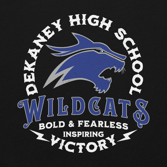 Close-up view of Dekaney High School Wildcats Black Classic Unisex Hoodie 206