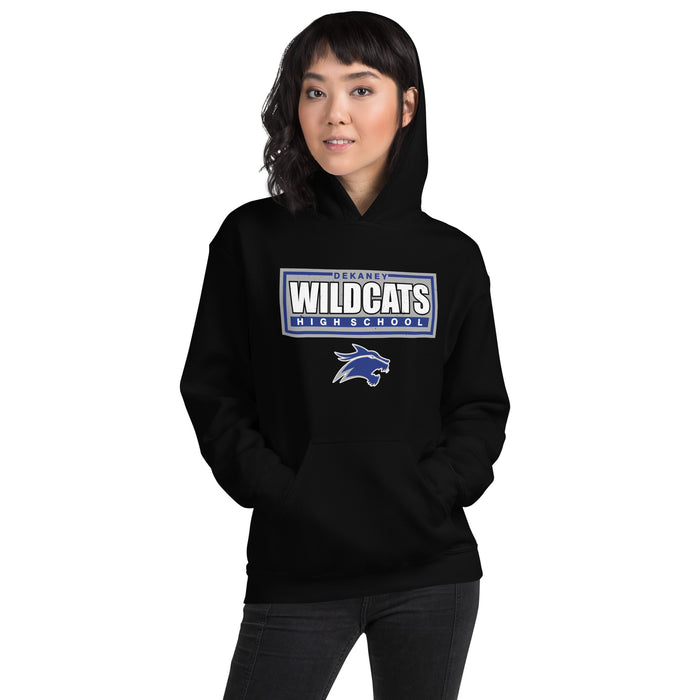 Woman wearing Dekaney High School Wildcats Black Classic Unisex Hoodie 049