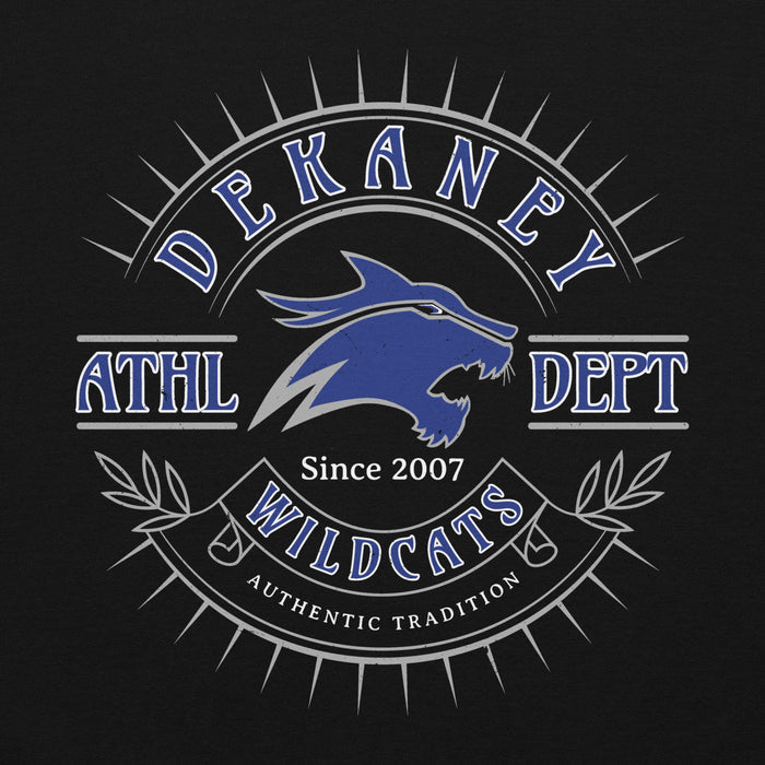 CLose-up view of Dekaney High School Wildcats Black Classic Unisex Hoodie 201