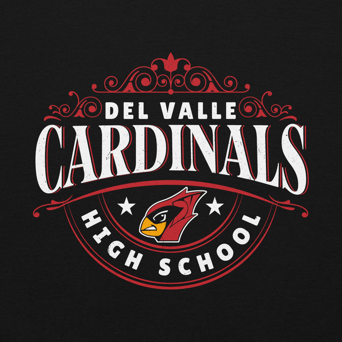 Close-up view of Del Valle High School Cardinals Black Classic Unisex Hoodie 211