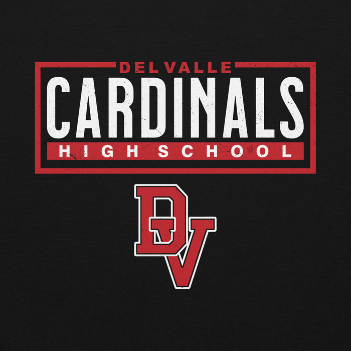 Close-up view of Del Valle High School Cardinals Black Classic Unisex Hoodie 049