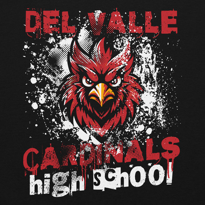 Close-up view of Del Valle High School Cardinals Black Classic Unisex Hoodie 205