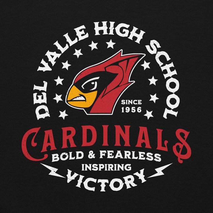Close-up view of Del Valle High School Cardinals Black Classic Unisex Hoodie 206