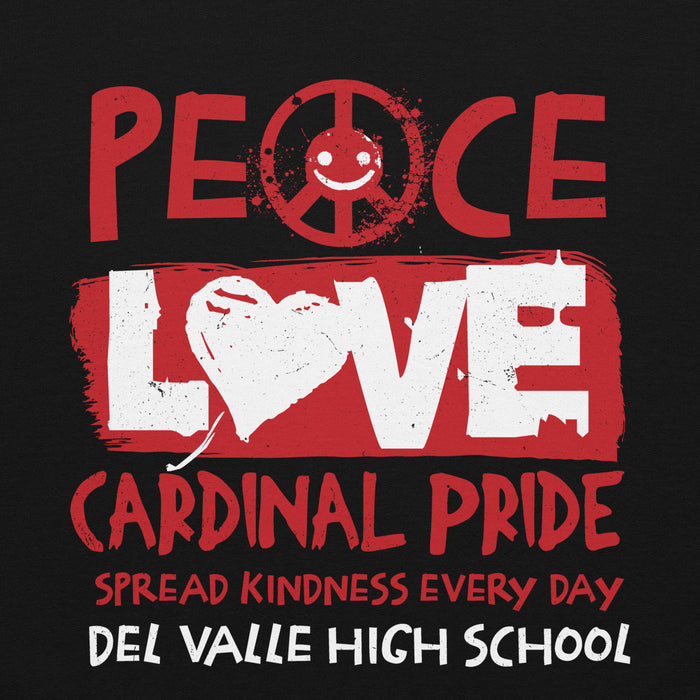 Close-up view of Del Valle High School Cardinals Black Classic Unisex Hoodie 240