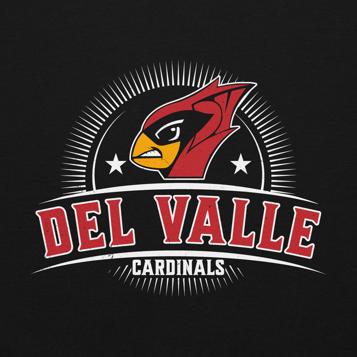 Close-up view of Del Valle High School Cardinals Black Classic Unisex Hoodie 221