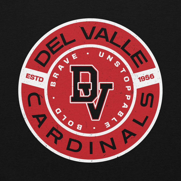 Close-up view of Del Valle High School Cardinals Black Classic Unisex Hoodie 239