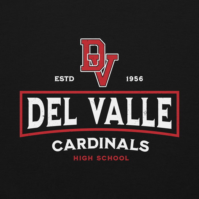 Close-up view of Del Valle High School Cardinals Black Classic Unisex Hoodie 202