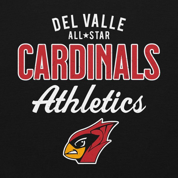 Close-up view of Del Valle High School Cardinals Black Classic Unisex Hoodie 034