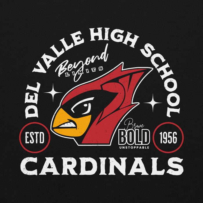Close-up view of Del Valle High School Cardinals Black Classic Unisex Hoodie 208