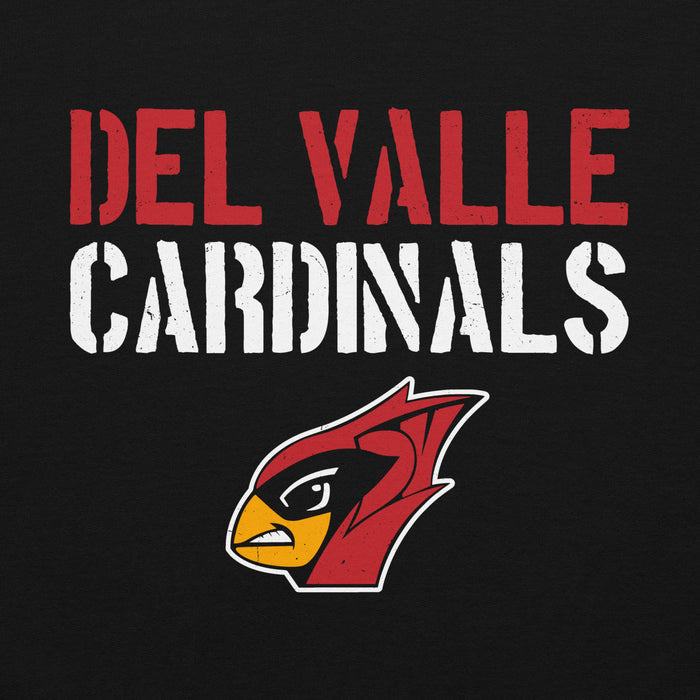 Close-up view of Del Valle High School Cardinals Black Classic Unisex Hoodie 017