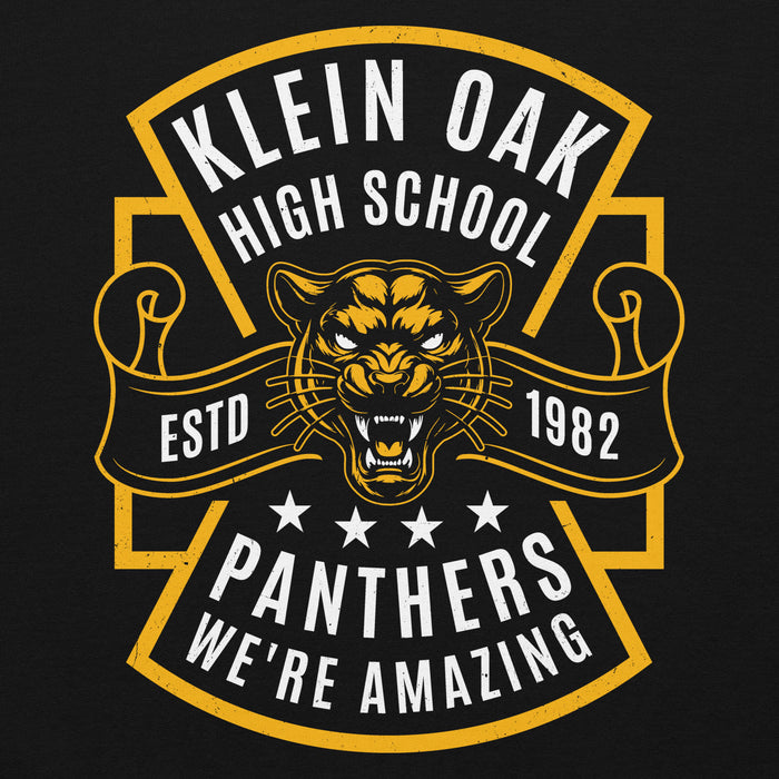 Close-up view of Klein Oak High School Panthers Black Classic Unisex Hoodie 207
