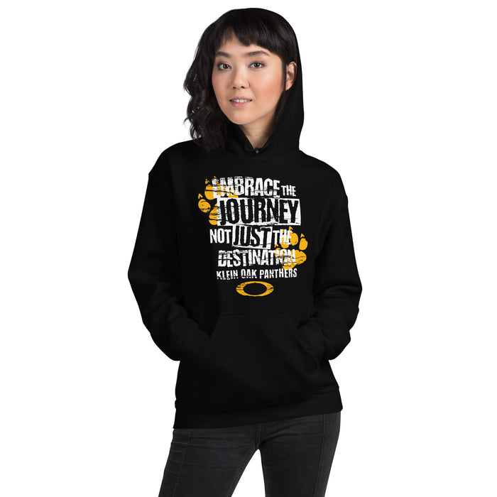Woman wearing Klein Oak High School Panthers Black Classic Unisex Hoodie 232