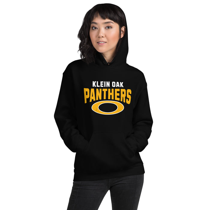 Woman wearing Klein Oak High School Panthers Black Classic Unisex Hoodie 234