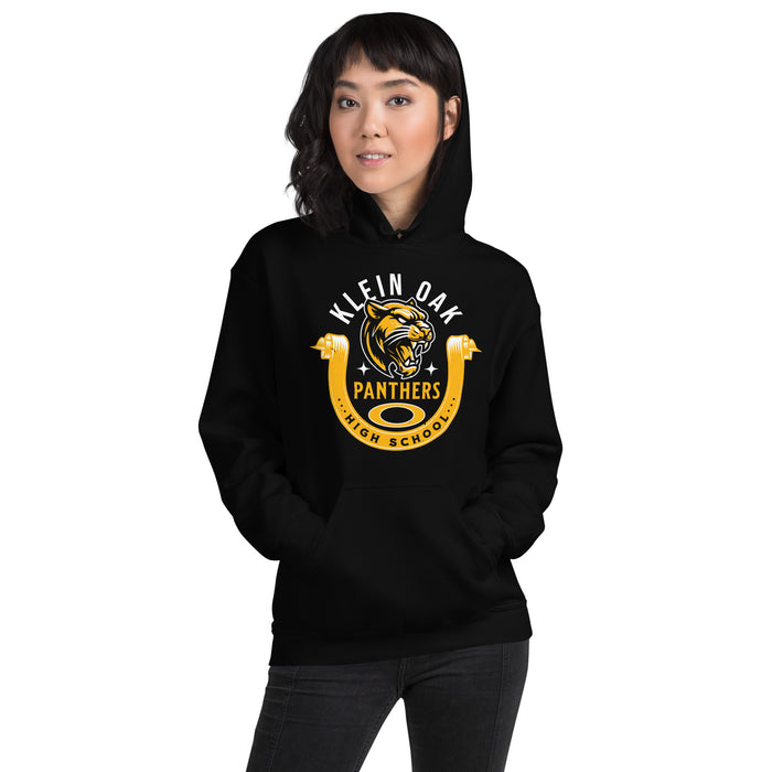 Woman wearing Klein Oak High School Panthers Black Classic Unisex Hoodie 229