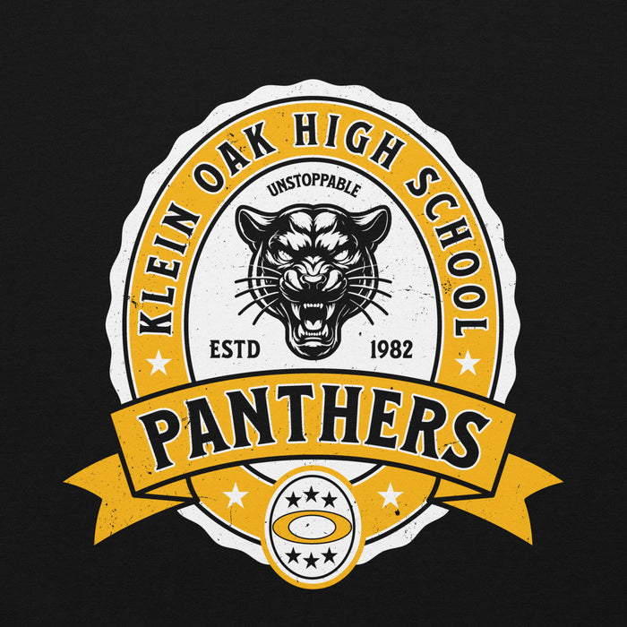 Close-up view of Klein Oak High School Panthers Black Classic Unisex Hoodie 212