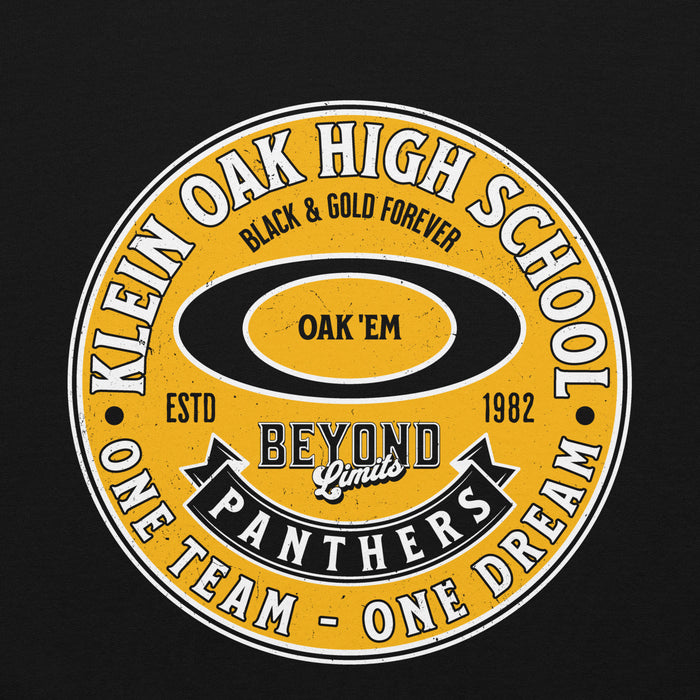 Close-up view of Klein Oak High School Panthers Black Classic Unisex Hoodie 215