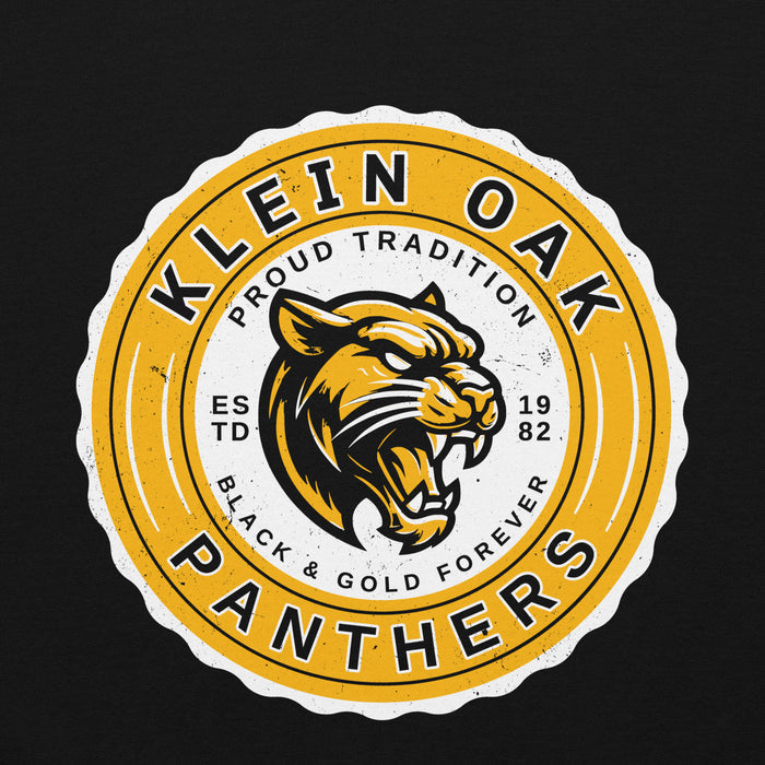Close-up view of Klein Oak High School Panthers Black Classic Unisex Hoodie 216