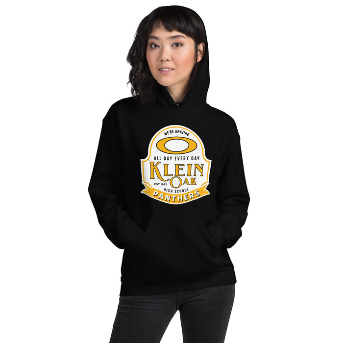 Woman wearing Klein Oak High School Panthers Black Classic Unisex Hoodie 219