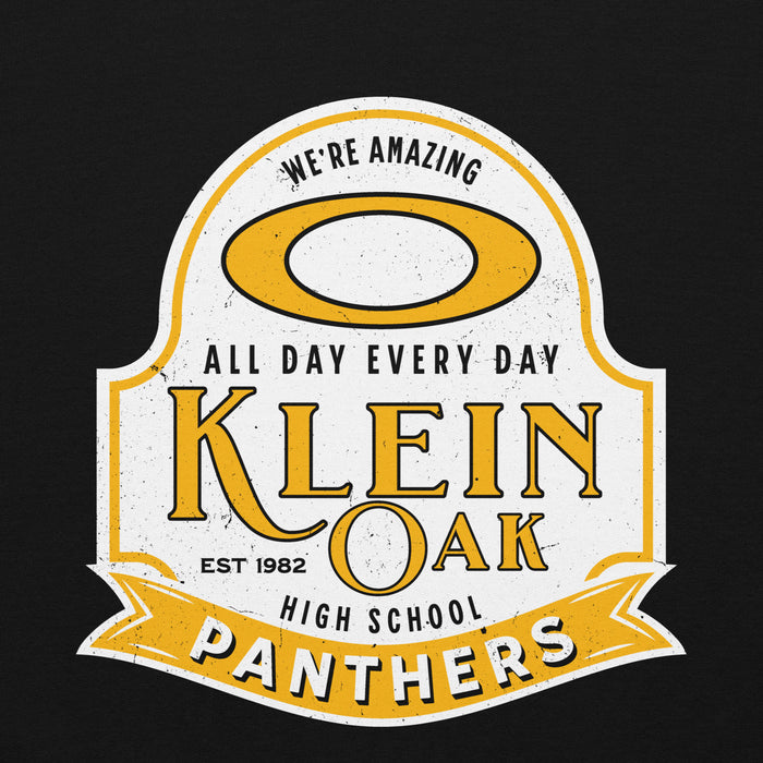 Close-up view of Klein Oak High School Panthers Black Classic Unisex Hoodie 219
